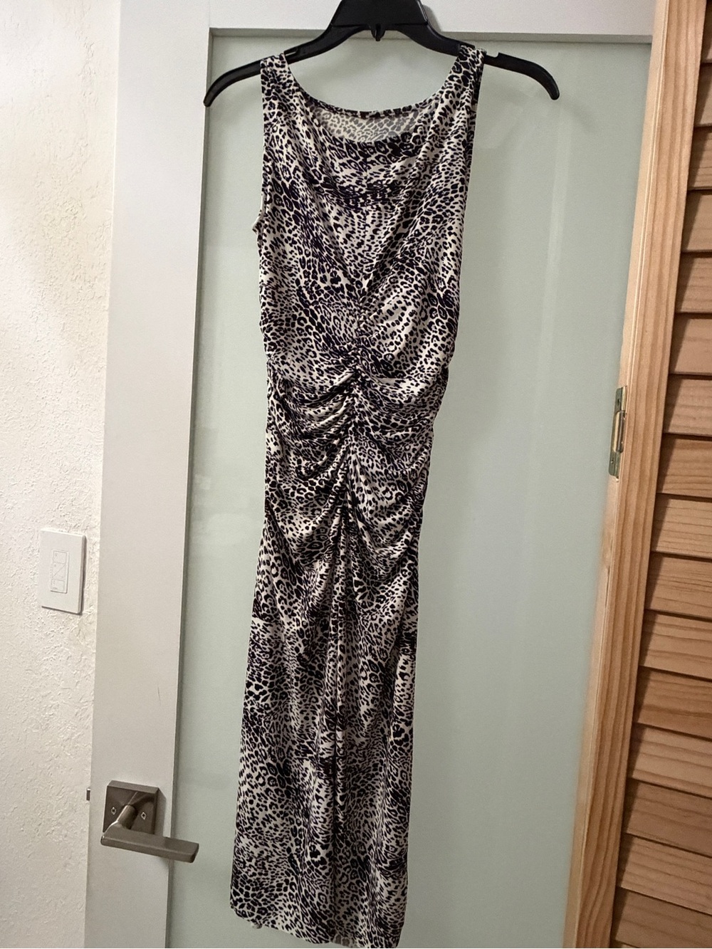 Animal print black and white scrunched dress